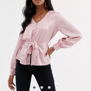 Y.A.S satin tie waist long sleeve shirt